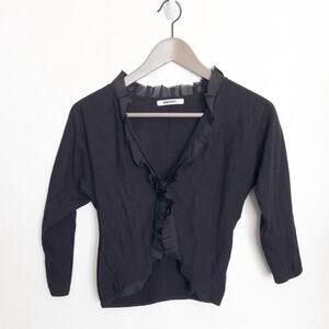 VIntage DKNY Ruffle Shrug 3/4 Sleeve Knit Sweater Hook Eye Small Black Y2K 2000